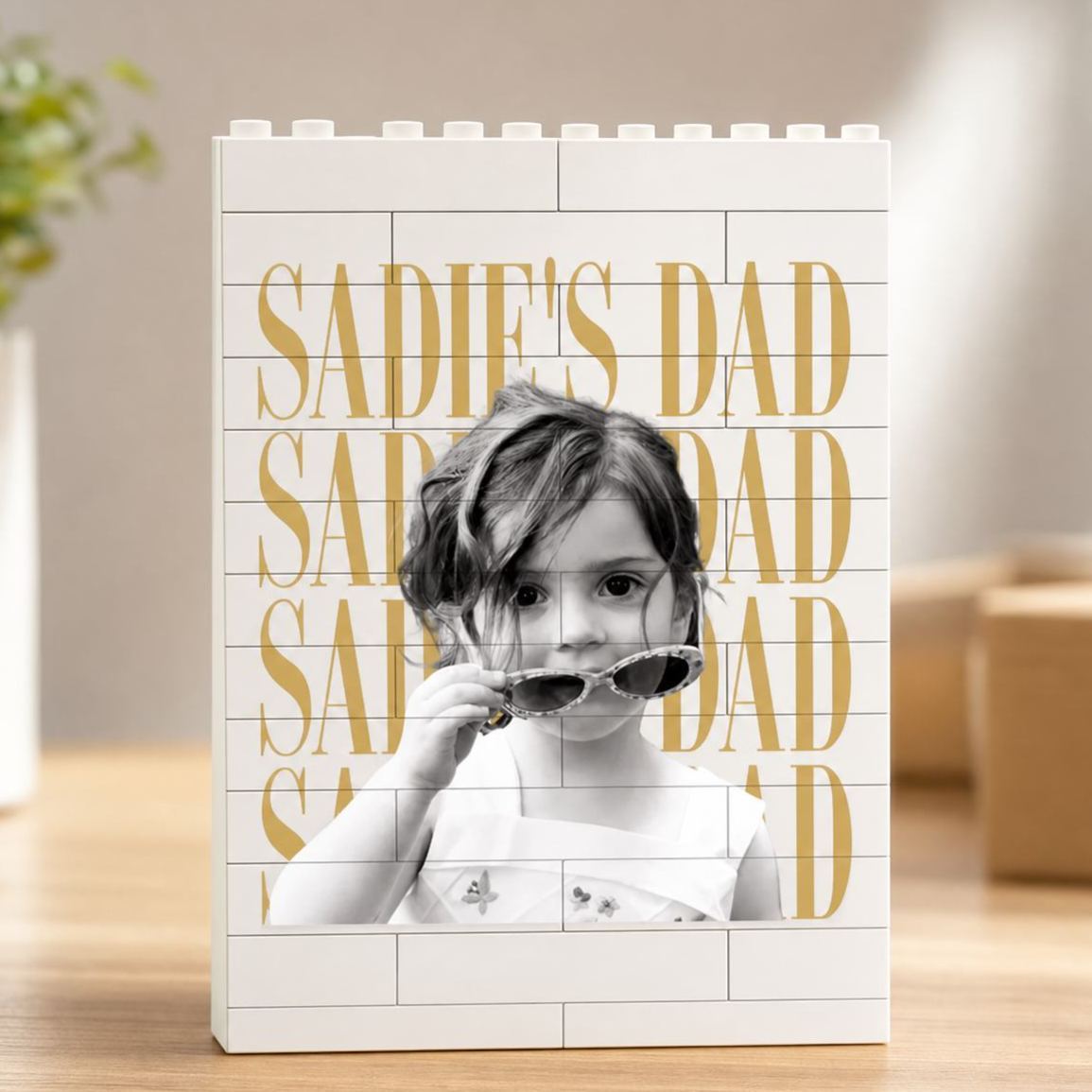 Personalized Dad Desk Keepsake Building Brick Puzzle Custom Photo Brick Figure Gift from Kids, Creative Father's Day Office Decor - MyFaceSocksAU