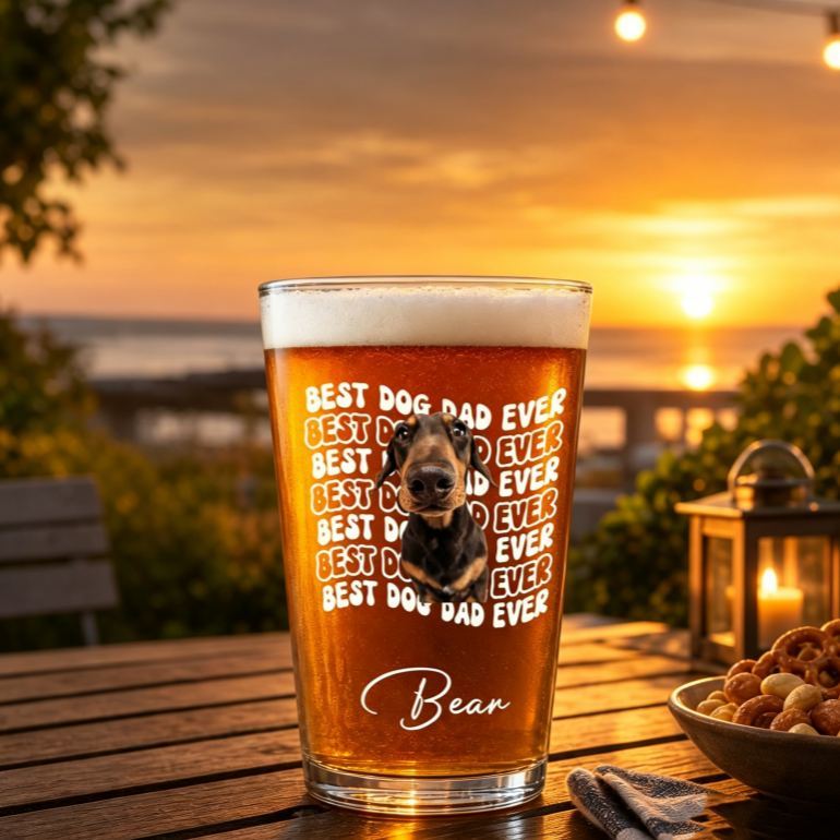 Personalized Dog Dad Beer Glass – Custom Pet Portrait Beer Cup, Funny Father's Day Gift for Dog Lovers, Outdoor Party Drinkware - MyFaceSocksAU
