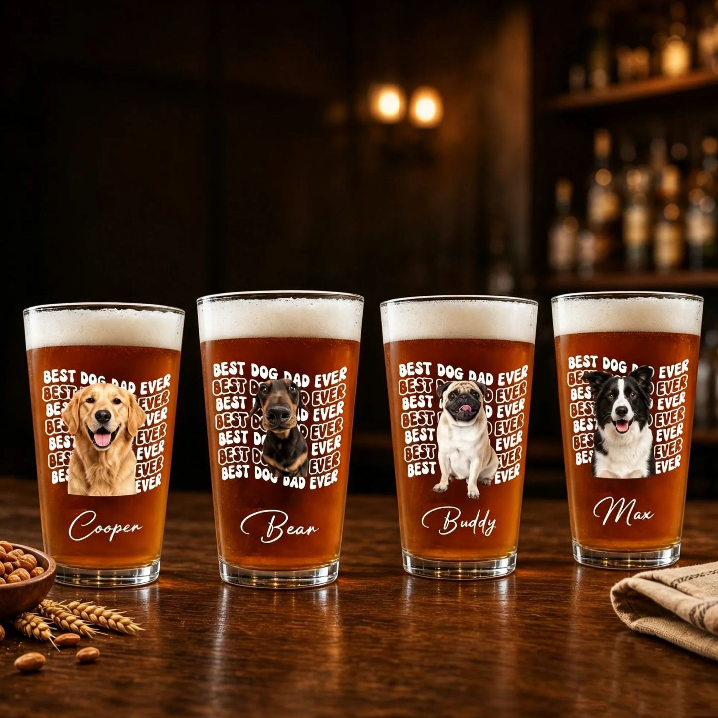 Personalized Dog Dad Beer Glass – Custom Pet Portrait Beer Cup, Funny Father's Day Gift for Dog Lovers, Outdoor Party Drinkware - MyFaceSocksAU