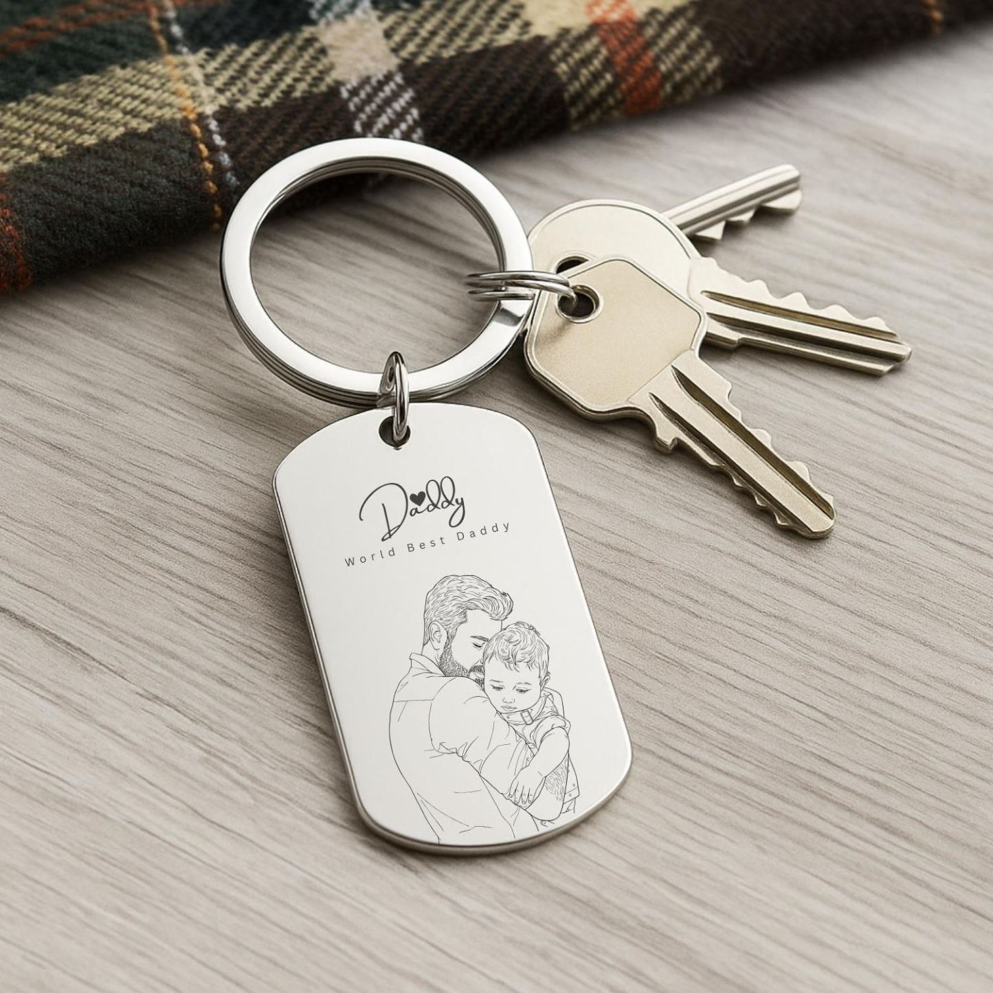 Personalised Photo Keychain Custom Engraved Sketch Keyring for Dad Memorial Stainless Steel Keepsake Birthday Gift for Him - MyFaceSocksAU