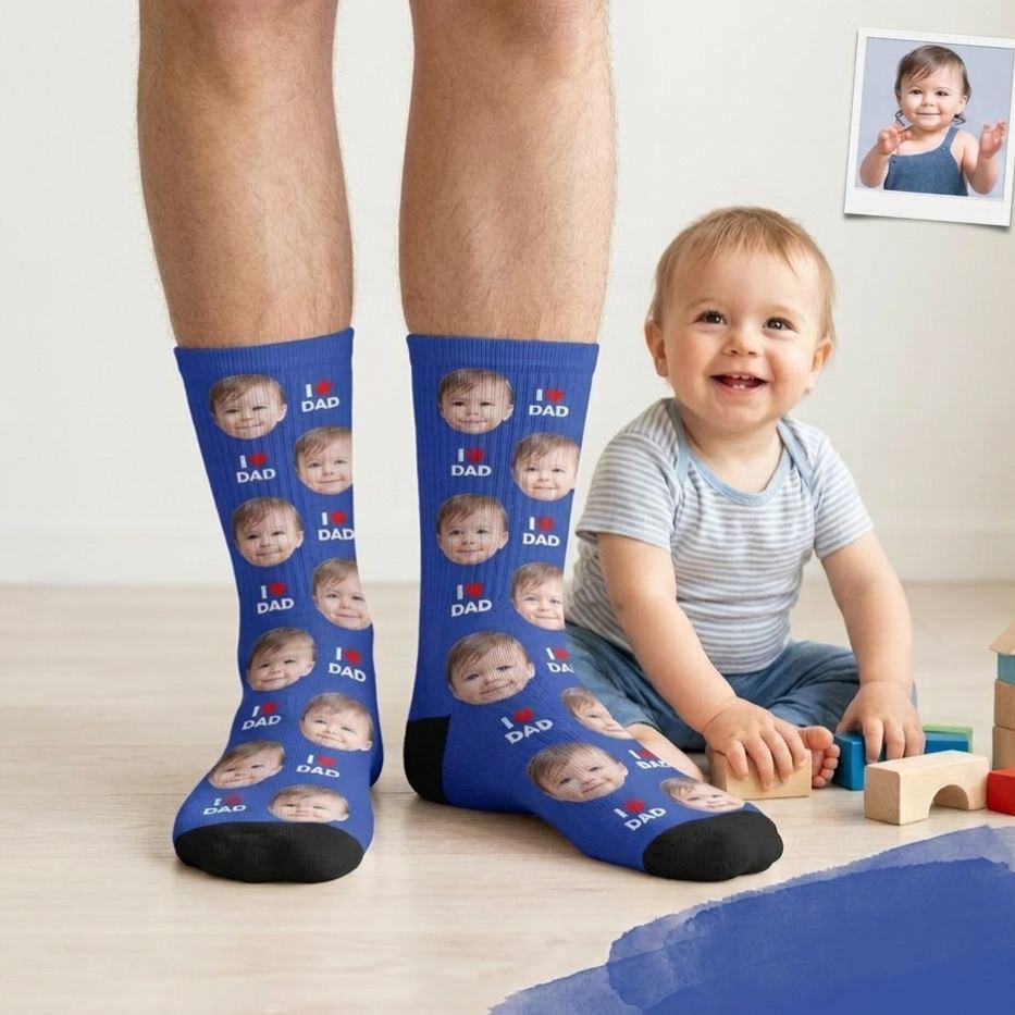 Personalized Dad Socks, Gift For Dad, I Love Dad Socks, Grandpa Gift, Father's Day, Custom Face Socks, Best Dad Ever - MyFaceSocksAU