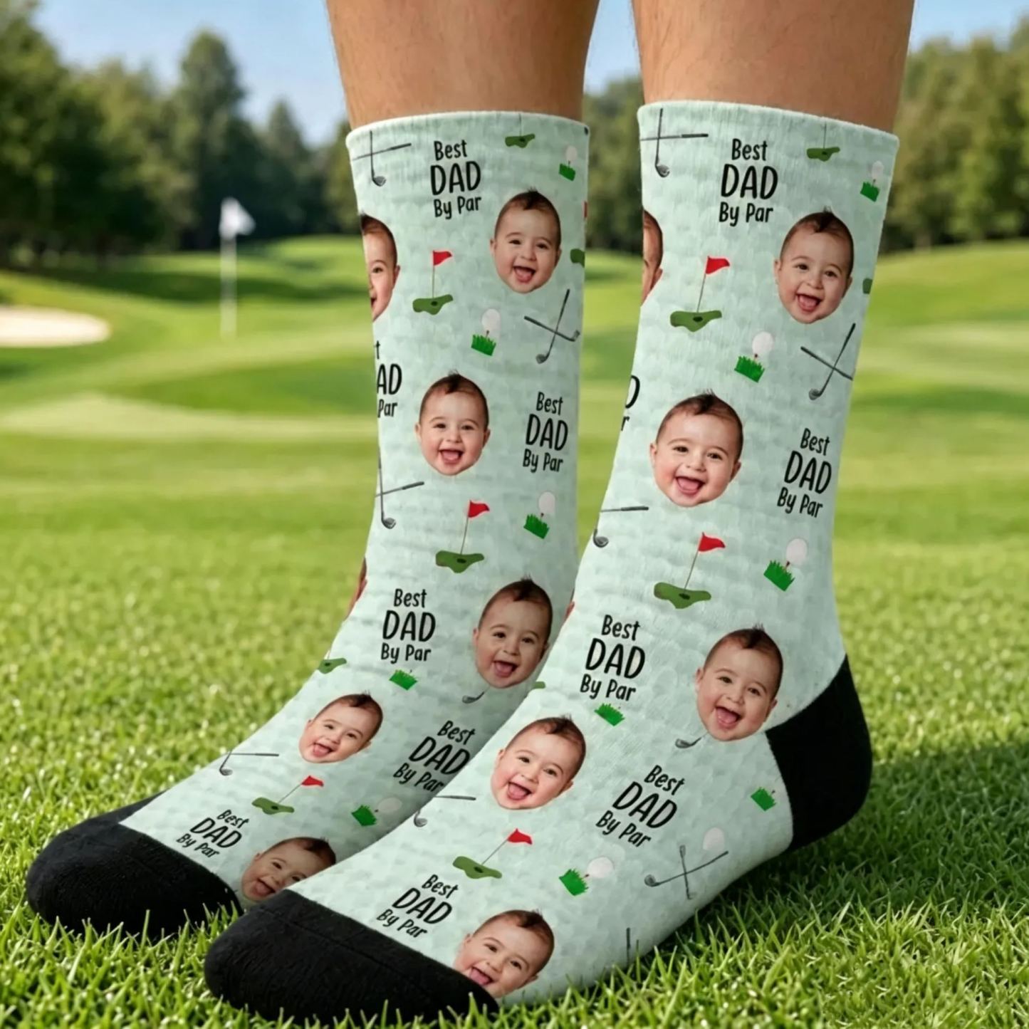 Personalized Golf Socks with Kids Photo, Best Dad By Par Golf Gift, Custom Father’s Day Socks for Dad Grandpa Husband Golfer, Pet Dad Socks - MyFaceSocksAU