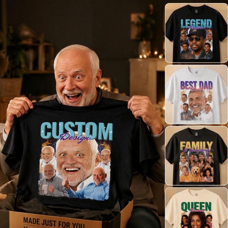 Custom Photo Bootleg Tee T-shirts Gifts for Her Personalized Vintage-Style Tee