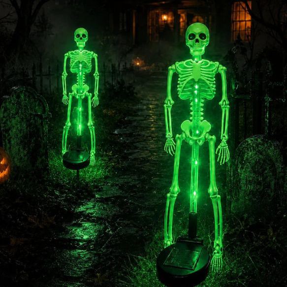Halloween Solar Skeleton Ground Lights, Waterproof Outdoor Scary Skull Garden Stake Lights, Horror Yard Decorations for Halloween Party, Patio, Lawn & Graveyard Decor - MyFaceSocksAU