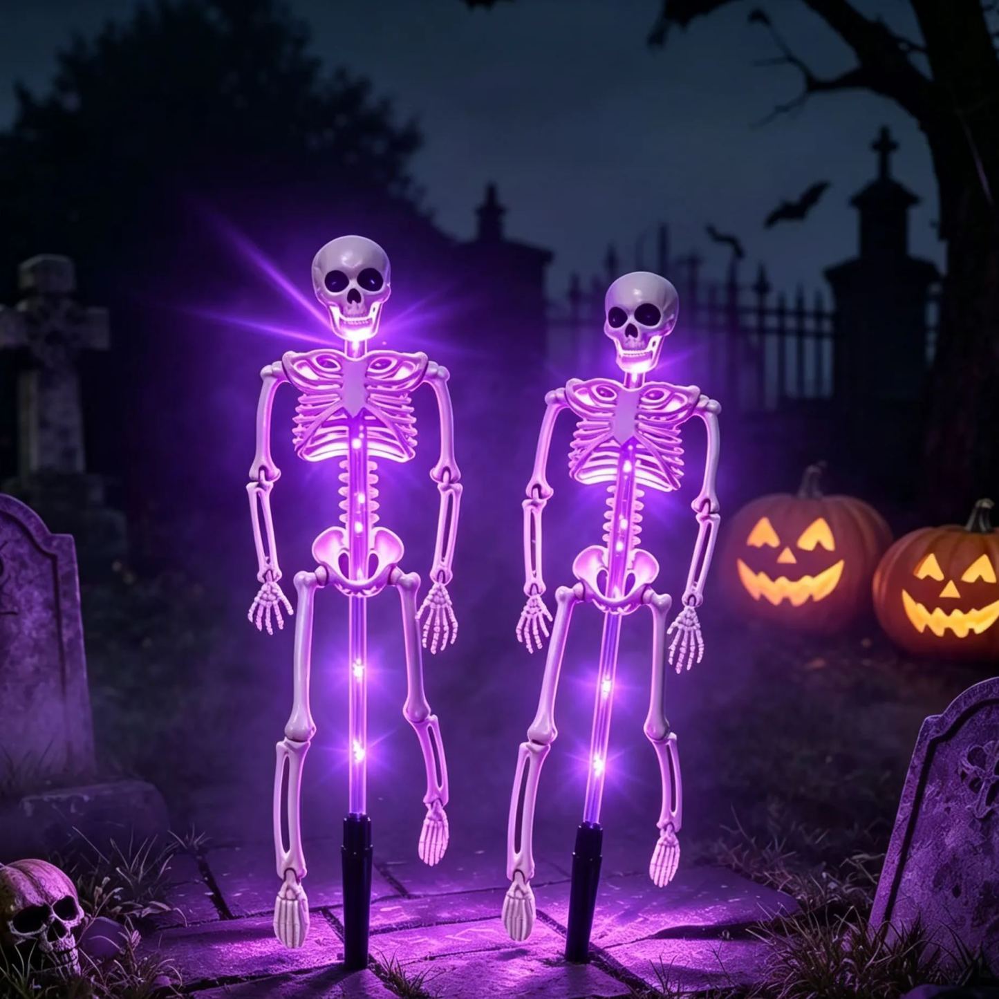 Halloween Solar Skeleton Ground Lights, Waterproof Outdoor Scary Skull Garden Stake Lights, Horror Yard Decorations for Halloween Party, Patio, Lawn & Graveyard Decor - MyFaceSocksAU