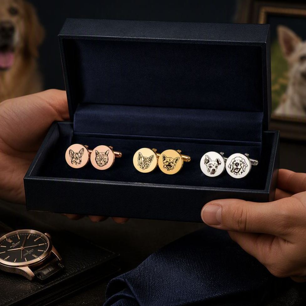Custom Cuff Links - Pet Portrait Cufflinks - Memorial Cuff Links - Personalized Cufflinks Stainless Steel Groom Gift - Wedding Gift For Him - MyFaceSocksAU