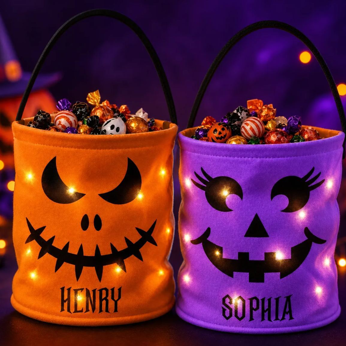 Custom LED Light Bucket Bag - Personalized Halloween Birthday Gifts For Kids - Little Boo Energy Glow Treat Bag for Kids & Trick-or-Treating - MyFaceSocksAU