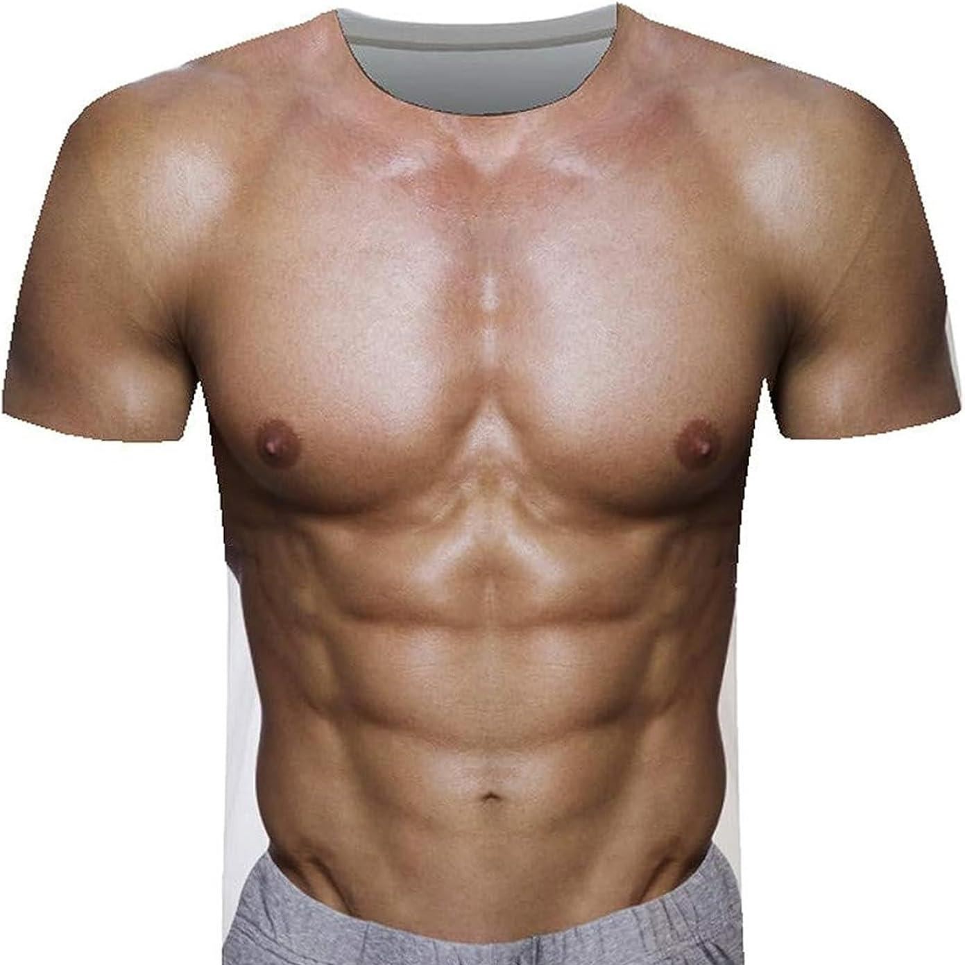 Unisex Summer T-Shirts Crewneck Cool Short Sleeve Funny Graphic Print Top Casual 3D Fake Muscle Printed Tees Shirts - MyFaceSocksAU