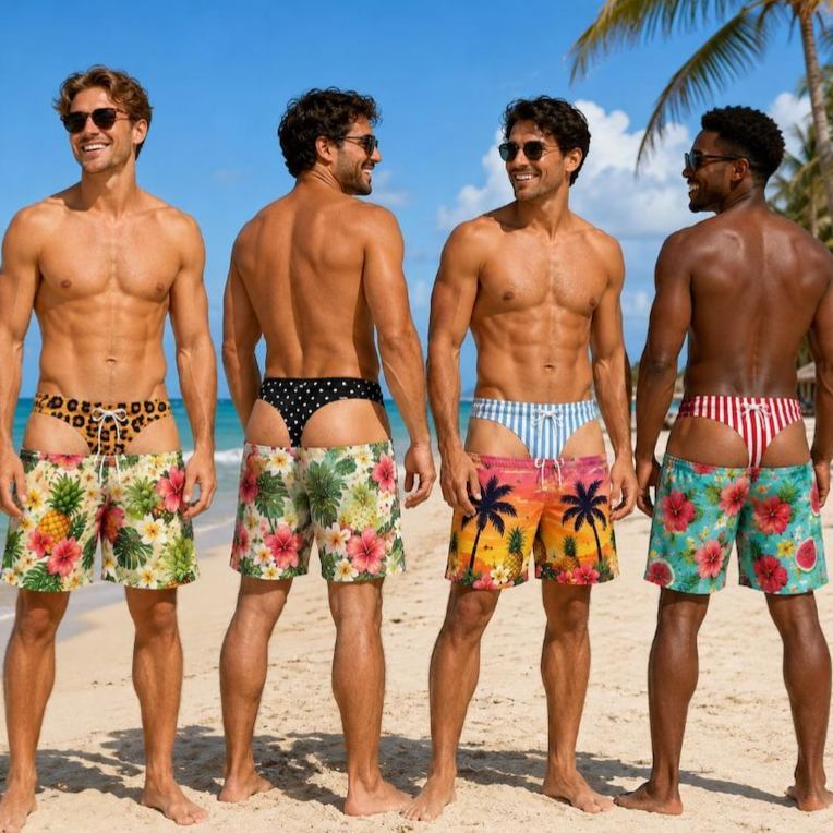 Funny Beach Shorts, Funny Swim Trunks, Fake Butt Shorts, Mens Thong Illusion, Fake Denim Jorts, Gag Gift For Men, Bachelor Party Prank - MyFaceSocksAU