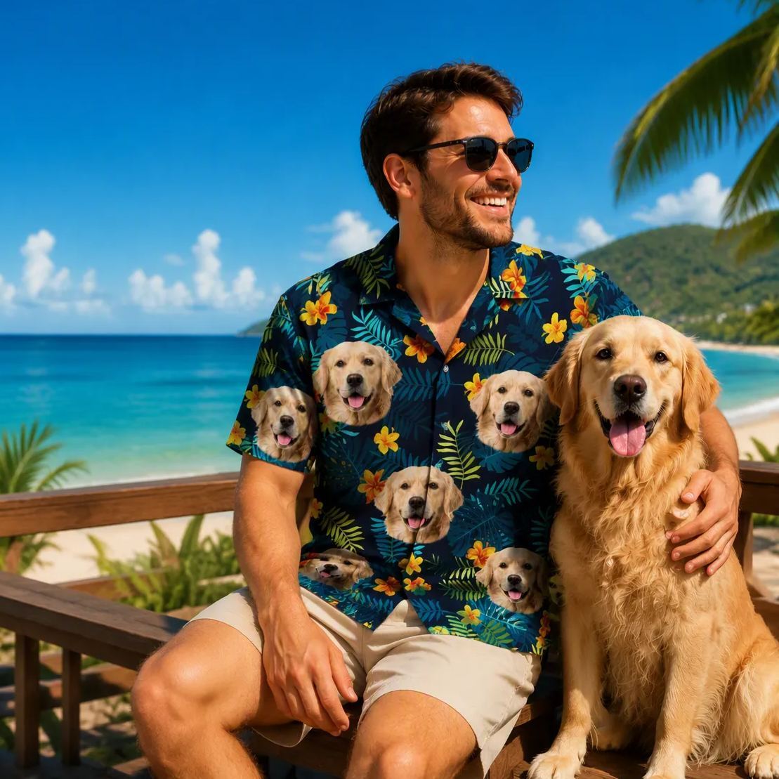 Tropical Vibes Only Custom Photo Hawaiian Shirt, Personalized Tropical Beach Shirt for Men, Funny Summer Vacation Gift - MyFaceSocksAU