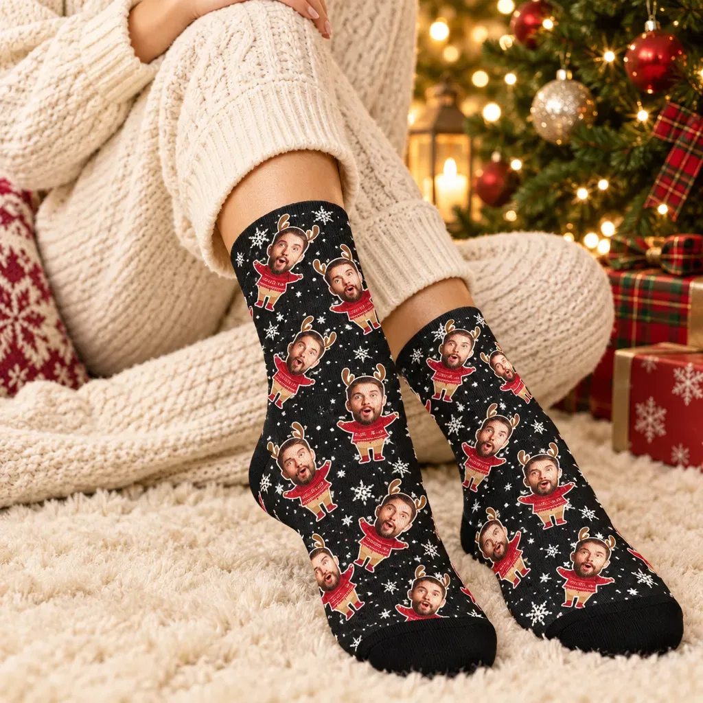 Custom Christmas Socks for Men and Women – Personalized Santa Face Socks Gift for Family, Friends & Holiday Parties - MyFaceSocksAU