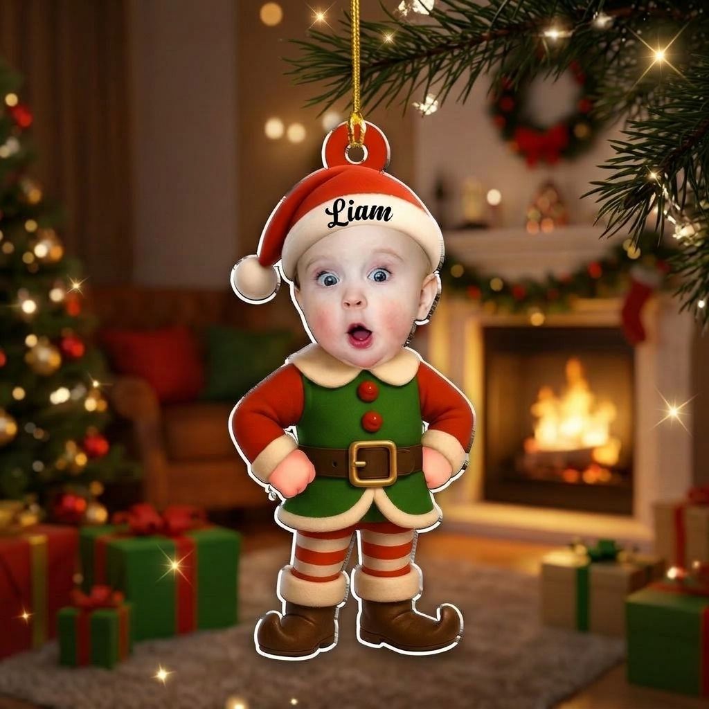 Custom Photo Baby Christmas Ornament for New Parents • Little Elves - Personalized Acrylic Ornament - MyFaceSocksAU