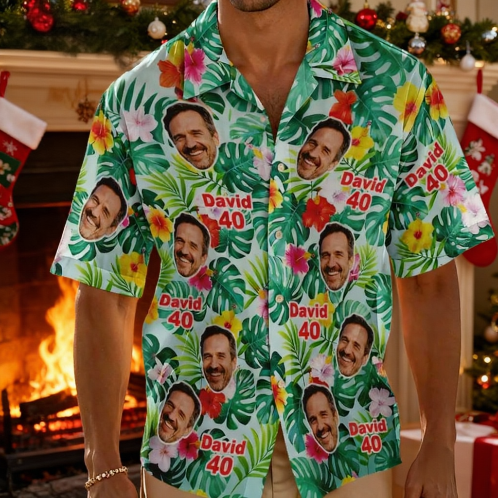 Custom Birthday Age Shirt Coconut Wine Glass Shirt Personalized Hawaiian Shirt with Face Custom Photo Hawaiian Shirt Birthday Party Gift Christmas Gift