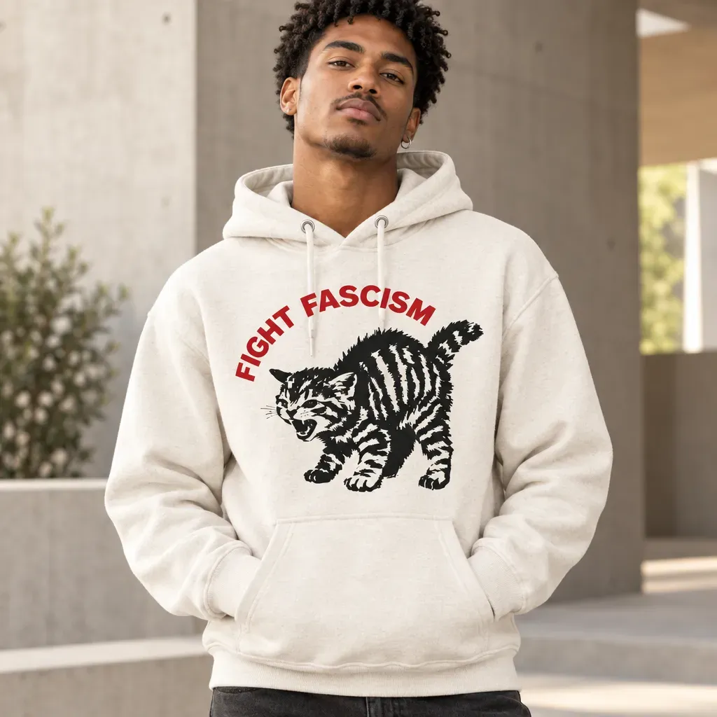 Fight Fascism Tabby Cat T-Shirt – Bold Statement Tee for Activists & Gift Givers This Holiday