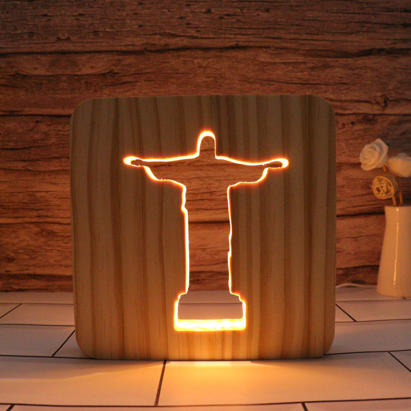 3D Wooden Cross Night Light – Hollow Wood Cross Lamp with Warm White LED, USB Powered Religious Home Decor, Bedside Table & Room Ambient Light - MyFaceSocksAU