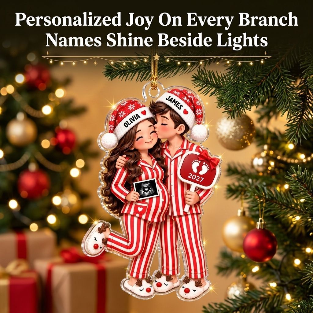 Custom Christmas Ornament for Expecting Parents - Personalized Pregnancy Announcement Gift 2027 - MyFaceSocksAU