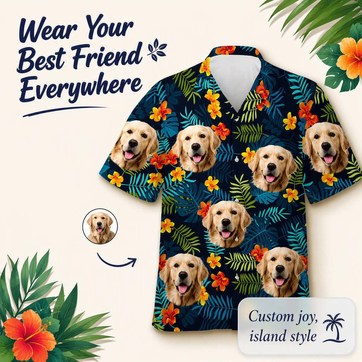 Tropical Vibes Only Custom Photo Hawaiian Shirt, Personalized Tropical Beach Shirt for Men, Funny Summer Vacation Gift - MyFaceSocksAU