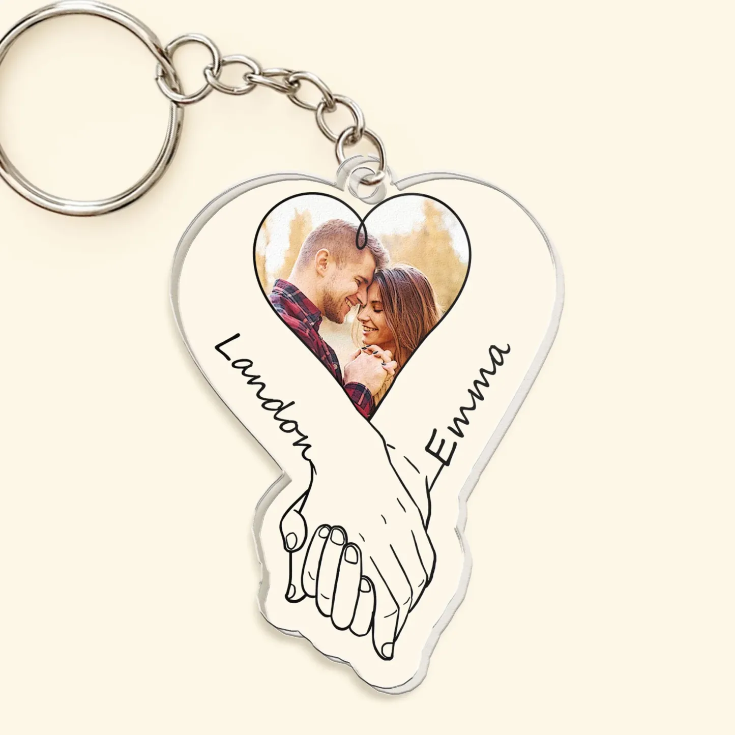 Personalized Acrylic Photo Keychain Upload Photo Couples Anniversary Holding Hands - MyFaceSocksAU