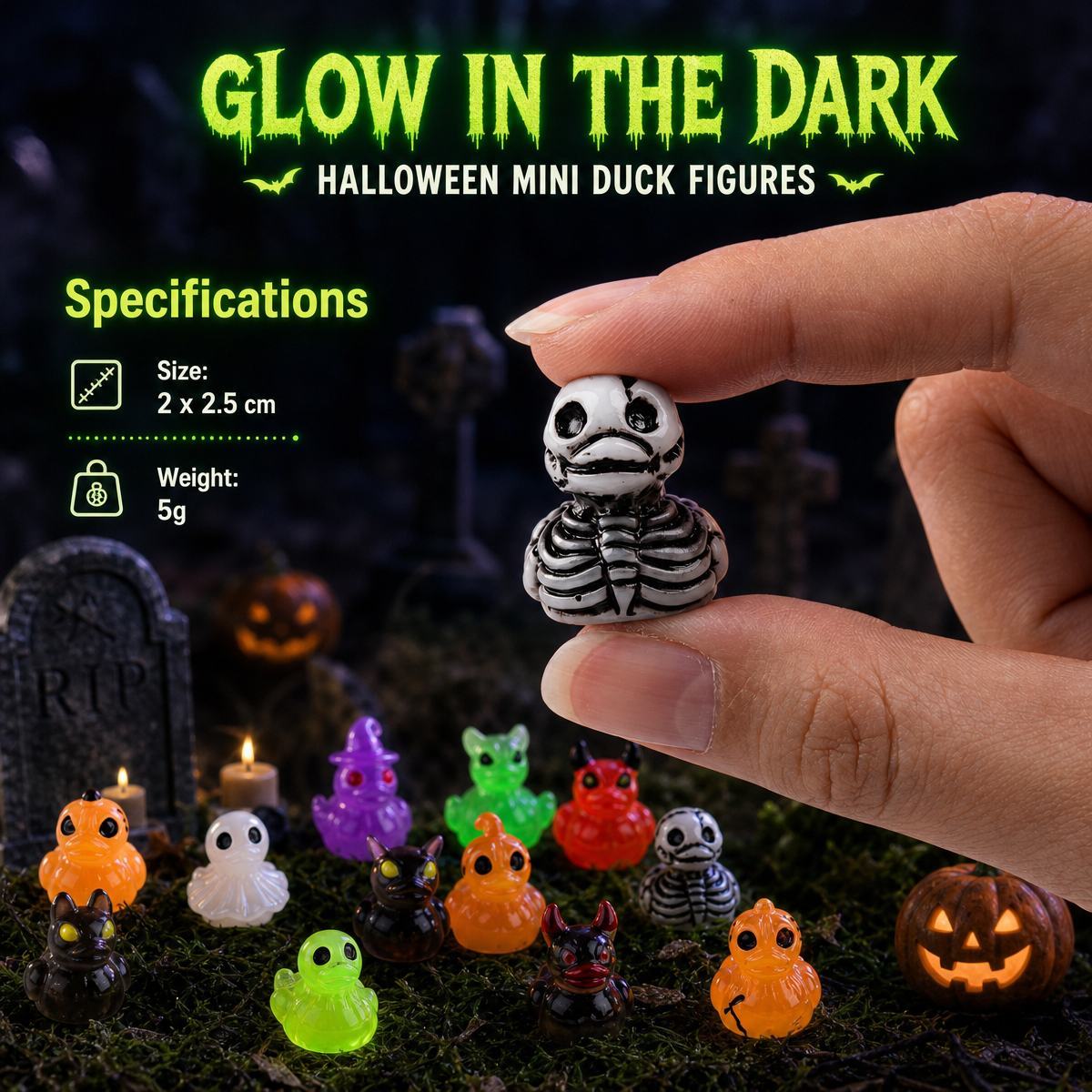 Halloween Gothic Ghost Duck Resin Figurine, Luminous Devil Skull Design, Cute Spooky Duck Desktop Ornament, Creative Glow-in-the-Dark Tabletop Decoration for Home, Office, Party Shelf Display - MyFaceSocksAU