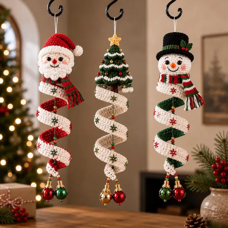 DIY Christmas Snowman Spiral Spring Crochet Hanging Ornament Kit - MyFaceSocksAU