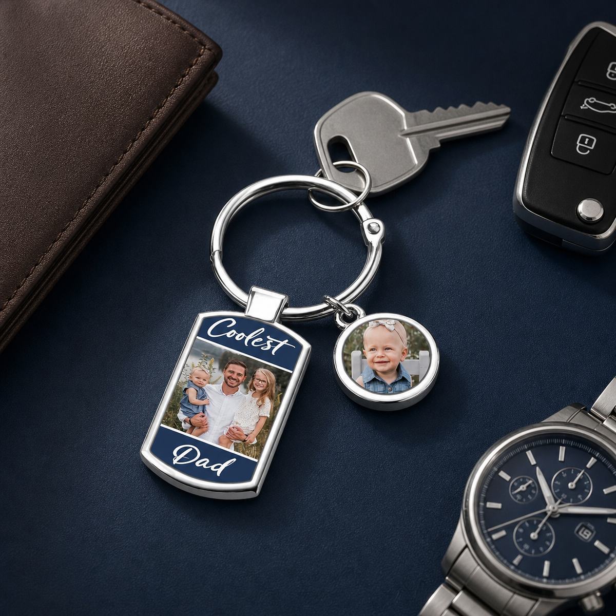 Personalized Coolest Dad Photo Keychain – Custom Picture Charms Keyring Gift for Dad from Kids, Father's Day Memory Keepsake - MyFaceSocksAU