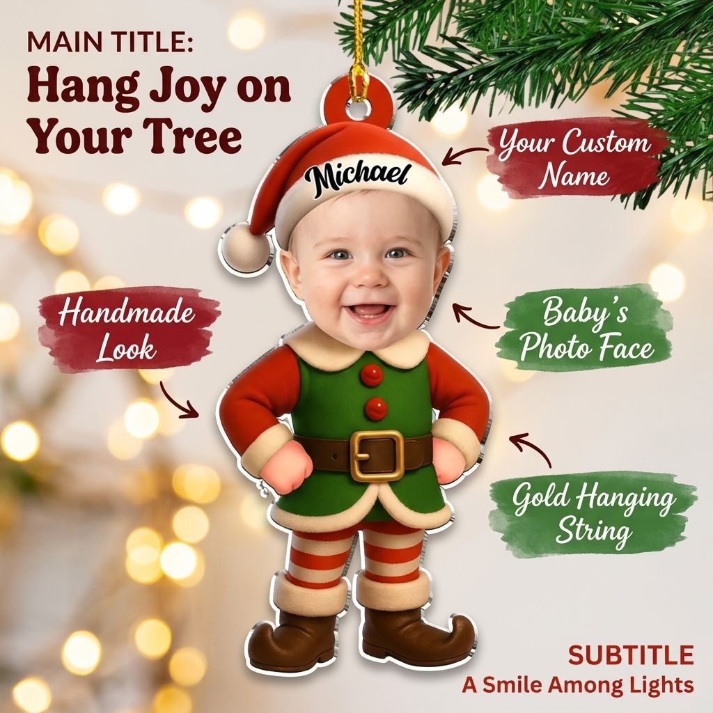 Custom Photo Baby Christmas Ornament for New Parents • Little Elves - Personalized Acrylic Ornament - MyFaceSocksAU