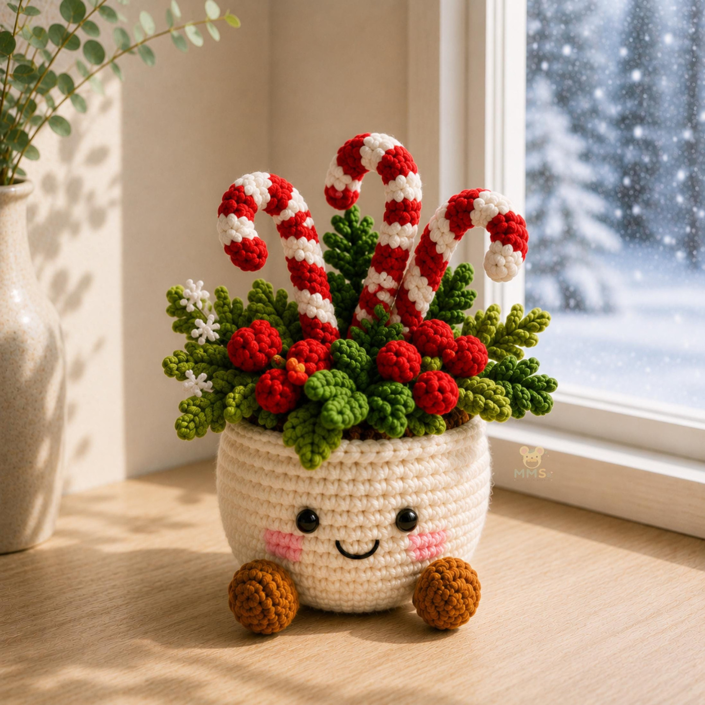 Handmade Crochet Christmas Potted Plant Decor – Festive Desk Ornament Gift for Home, Office & Holiday Parties - MyFaceSocksAU