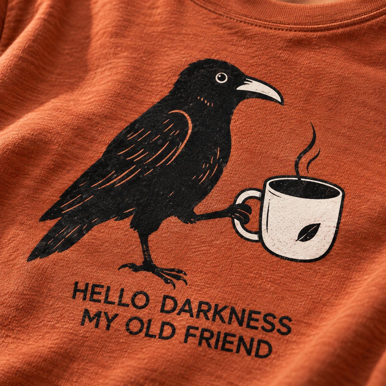 Raven Coffee Lover T-Shirt Gift for Halloween, Gothic Fans & Bookworms - Soft Cotton Graphic Tee - MyFaceSocksAU