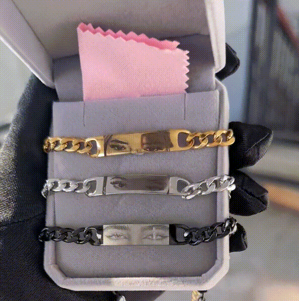 Personalized Eye Photo Bracelet for Couples - Custom Laser Engraved Stainless Steel Keepsake, Anniversary Gift - MyFaceSocksAU