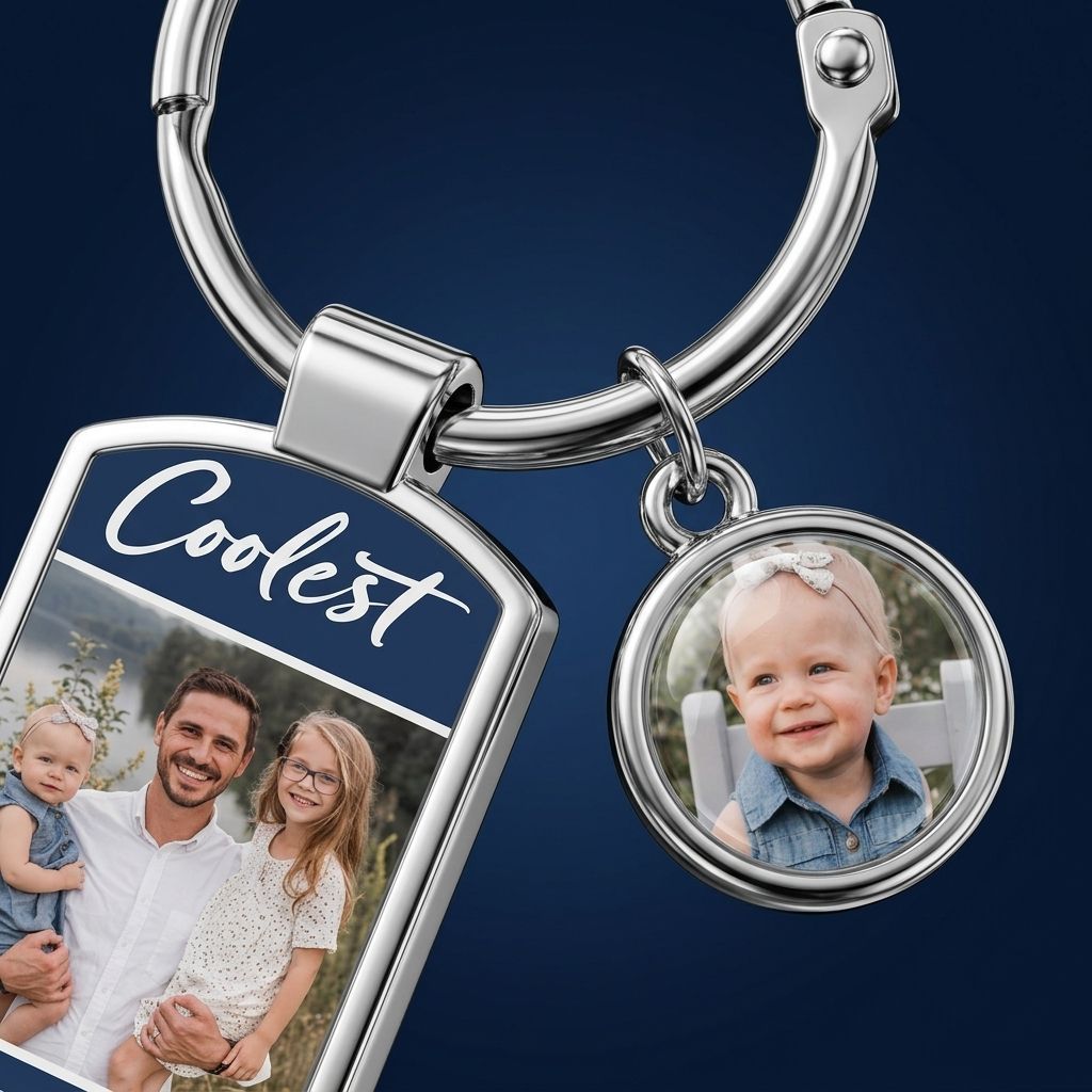 Personalized Coolest Dad Photo Keychain – Custom Picture Charms Keyring Gift for Dad from Kids, Father's Day Memory Keepsake - MyFaceSocksAU
