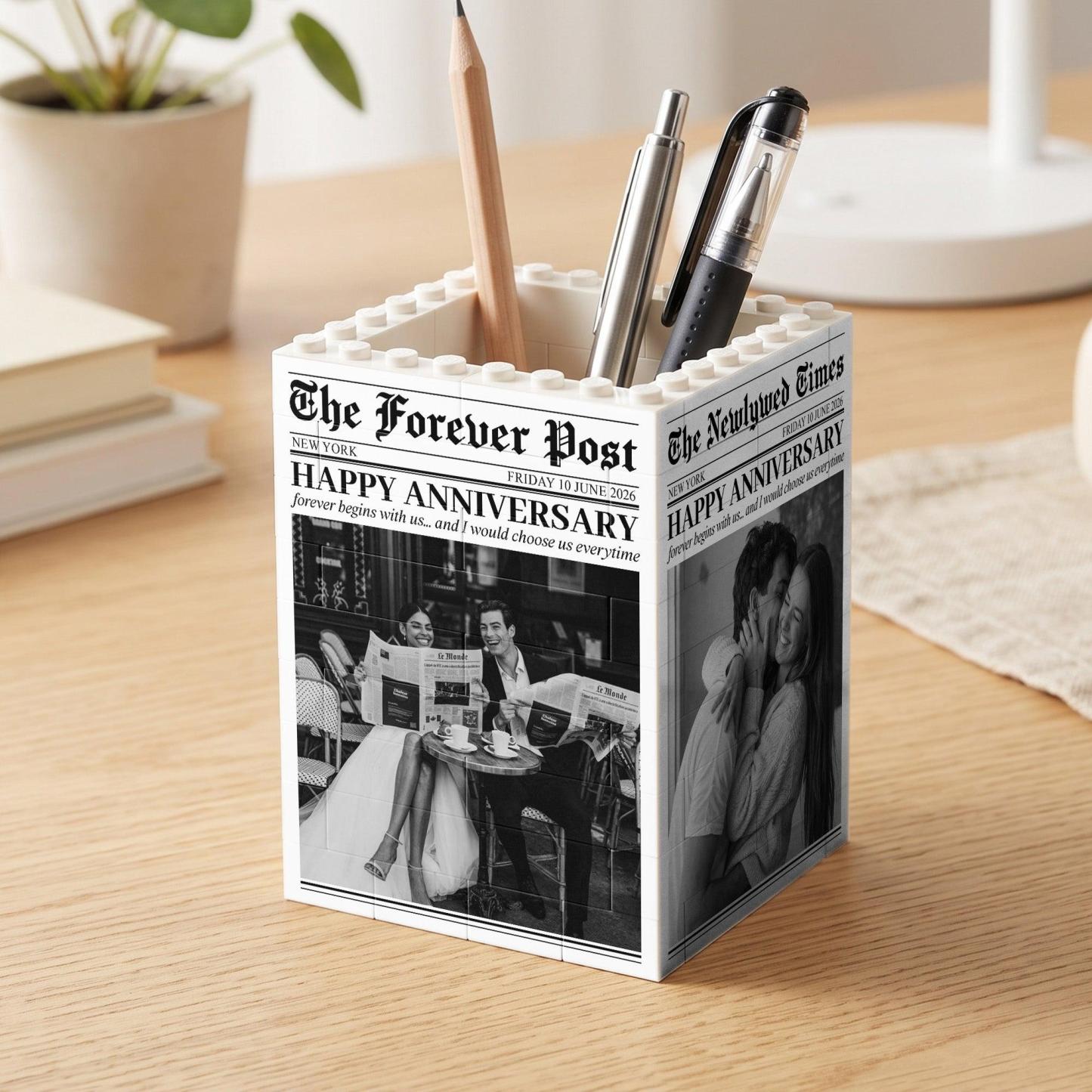 The Forever Post - Love Newspaper Custom Couples Photo, Special Date - Personalized Pen Holder - MyFaceSocksAU