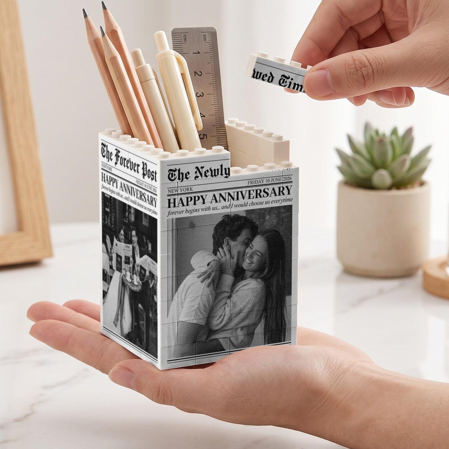 The Forever Post - Love Newspaper Custom Couples Photo, Special Date - Personalized Pen Holder - MyFaceSocksAU