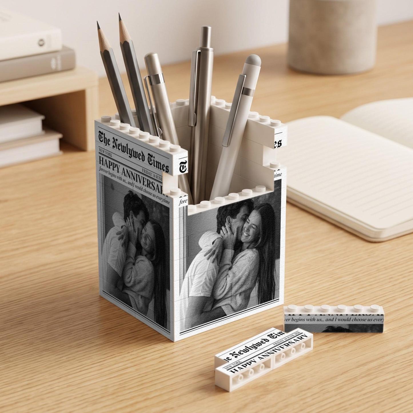 The Forever Post - Love Newspaper Custom Couples Photo, Special Date - Personalized Pen Holder - MyFaceSocksAU