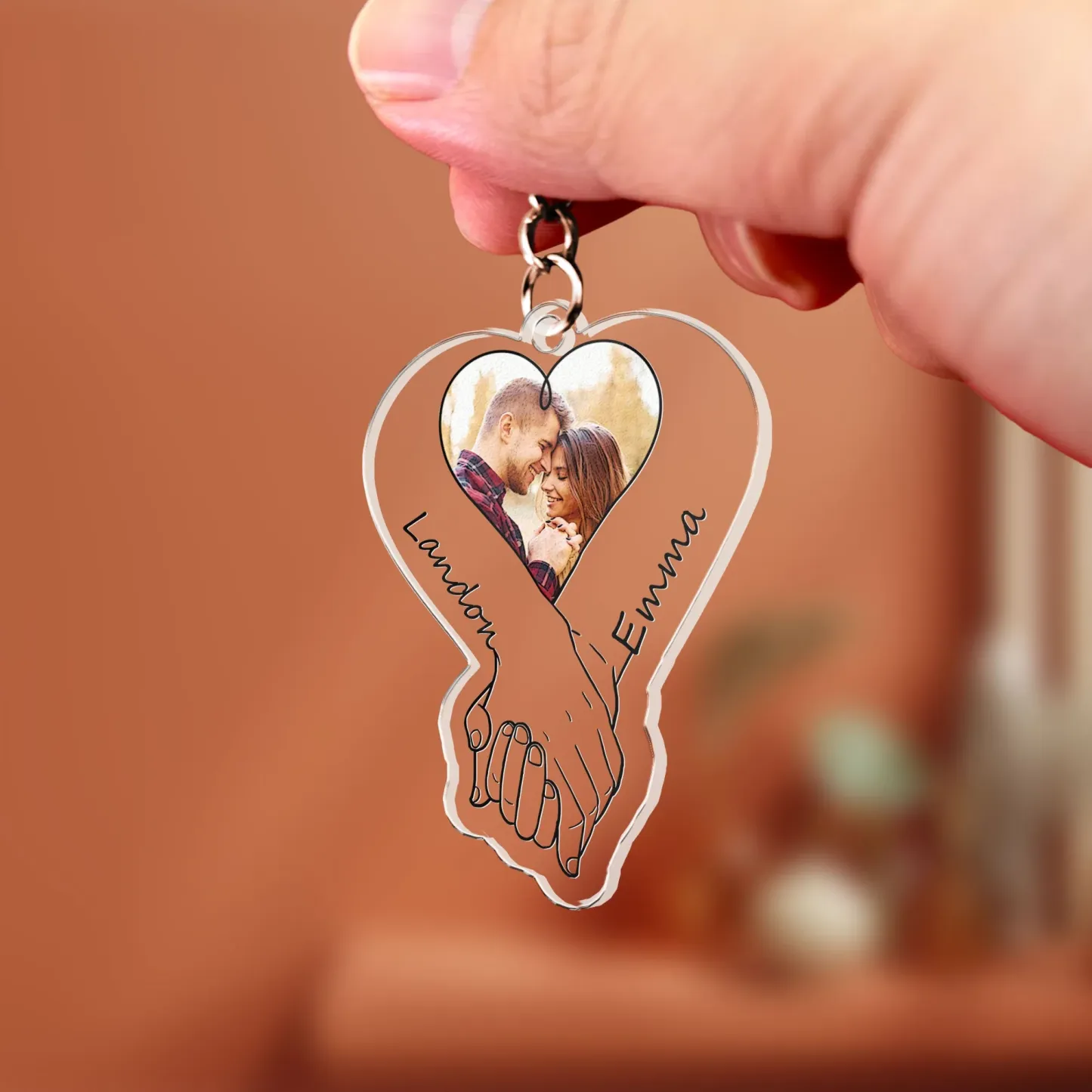 Personalized Acrylic Photo Keychain Upload Photo Couples Anniversary Holding Hands - MyFaceSocksAU