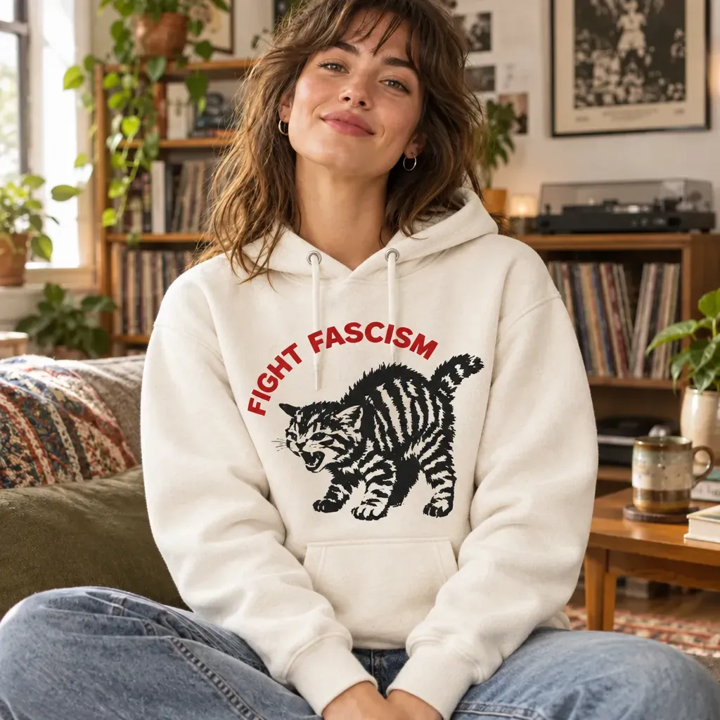 Fight Fascism Tabby Cat T-Shirt – Bold Statement Tee for Activists & Gift Givers This Holiday