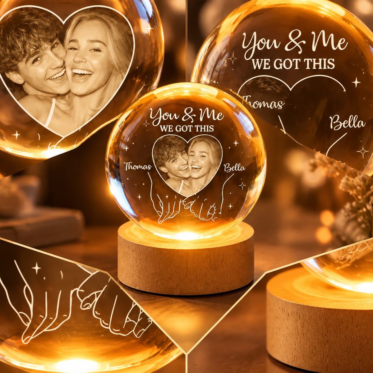Custom Photo You And Me We Got This - Personalized Crystal Ball LED Night Light - Anniversary Wedding Gifts For Husband And Wife, Him And Her - MyFaceSocksAU