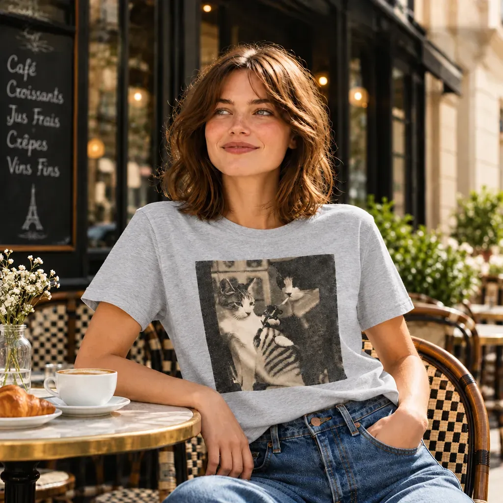 Retro Cat Tattoo Meme T-Shirt for Pet Lovers – Funny Gift for Christmas, Birthday or Cat Adoption Day - MyFaceSocksAU