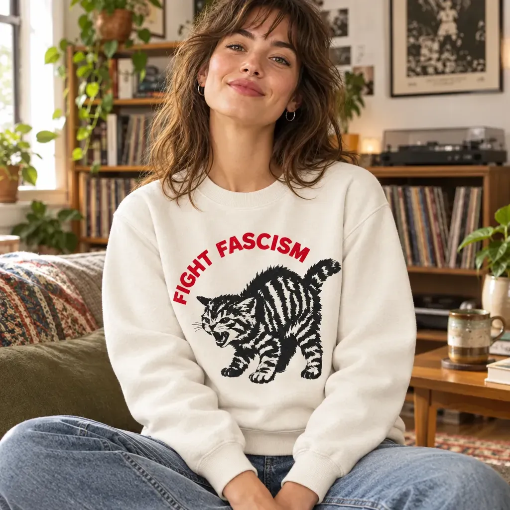 Fight Fascism Tabby Cat T-Shirt – Bold Statement Tee for Activists & Gift Givers This Holiday