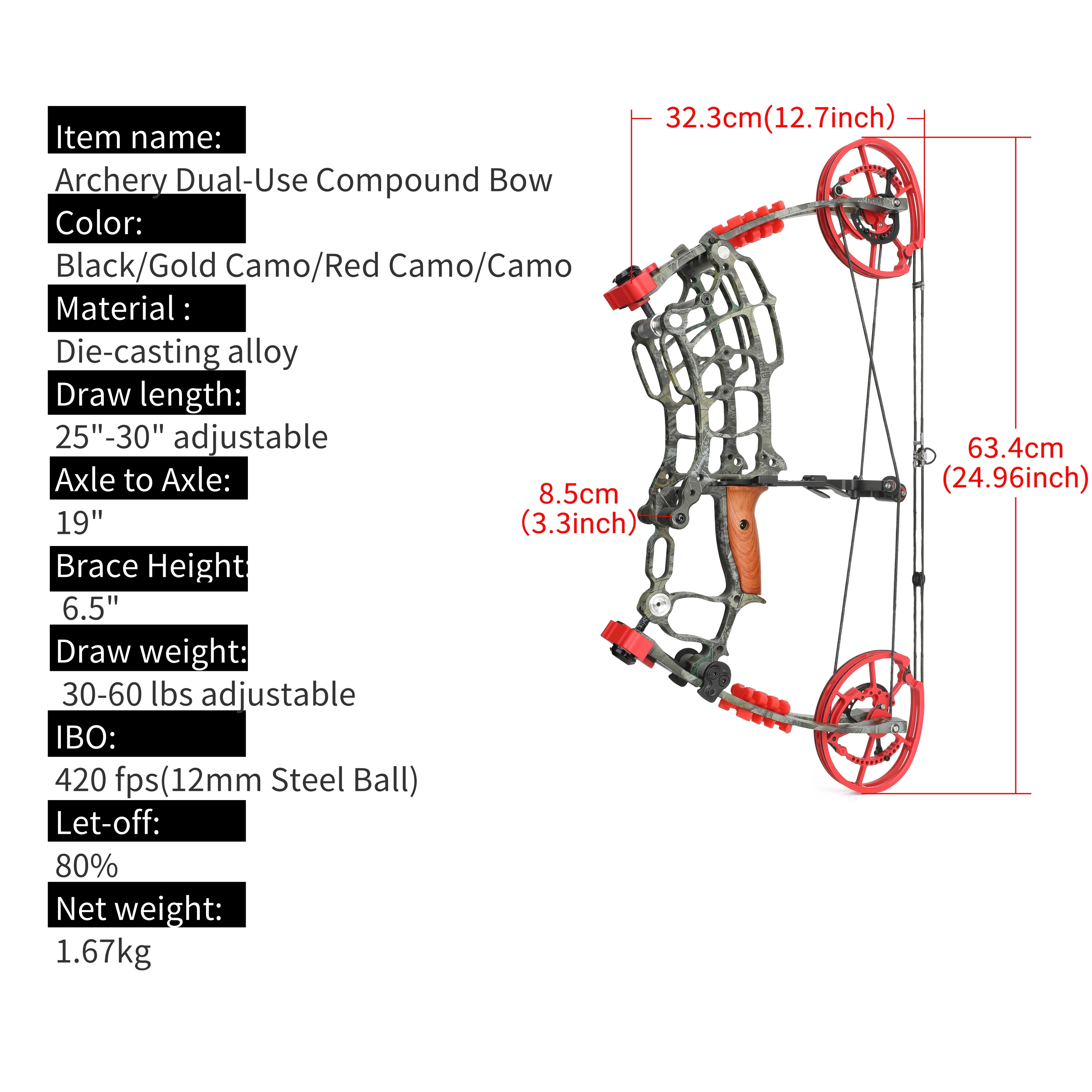 Dual-Use Compound Bow Set 19" Shoots Arrows Steel Balls RH LH