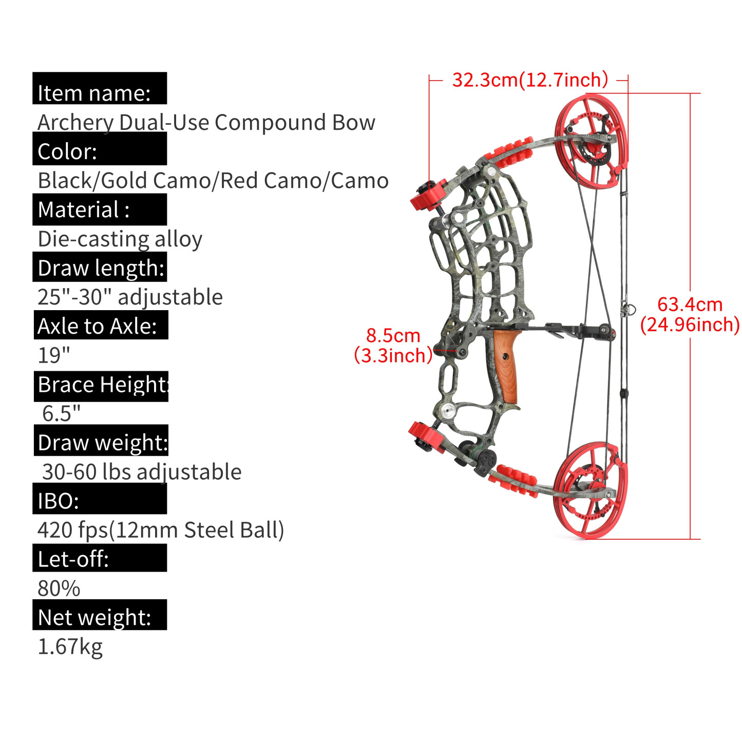 Dual-Use Compound Bow Set 19" Shoots Arrows Steel Balls RH LH