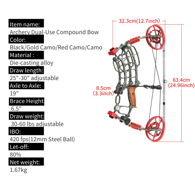 Dual-Use Compound Bow Set 19" Shoots Arrows Steel Balls RH LH