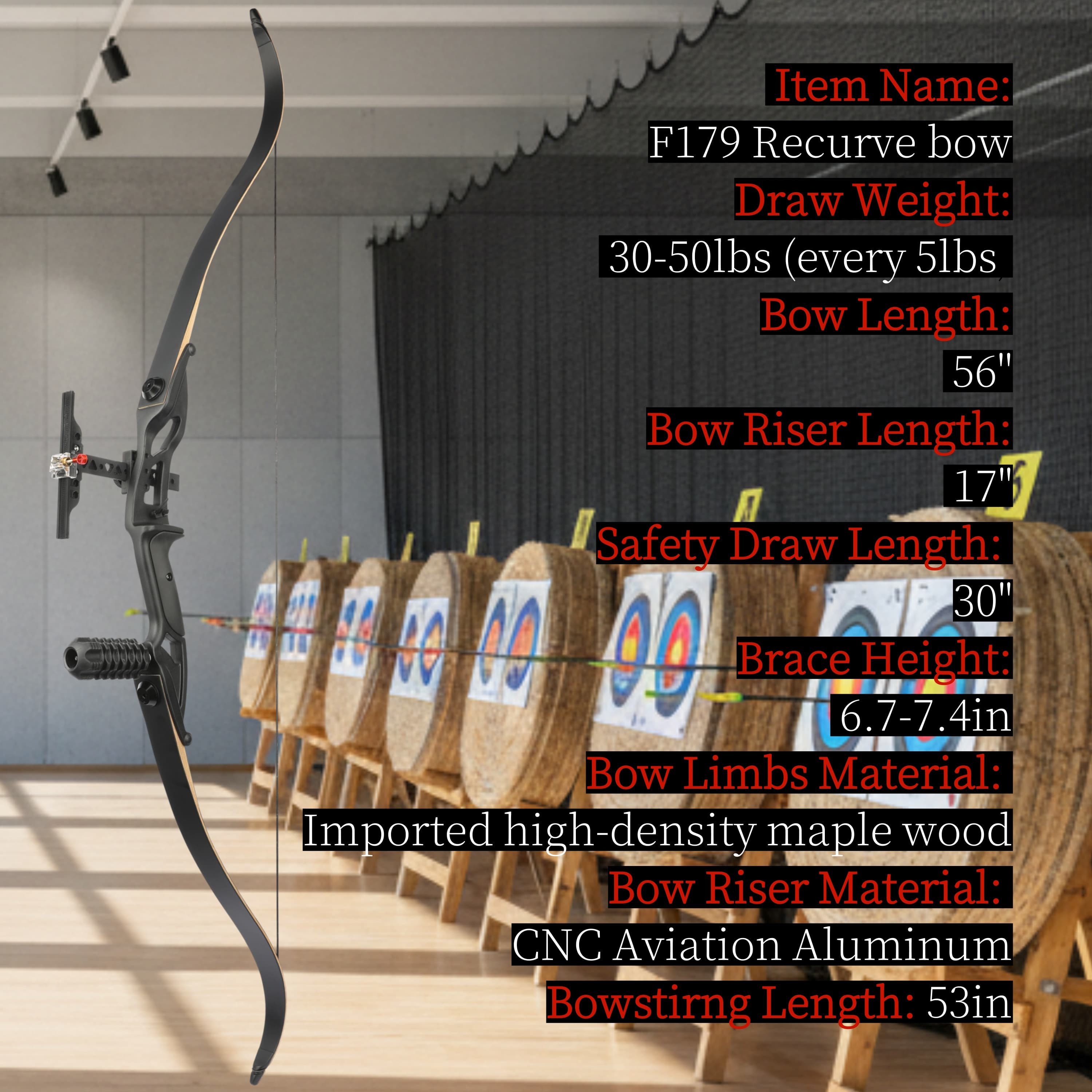 Junxing F179 Hunting Recurve Bow Fishing Set 56" 30-50lbs