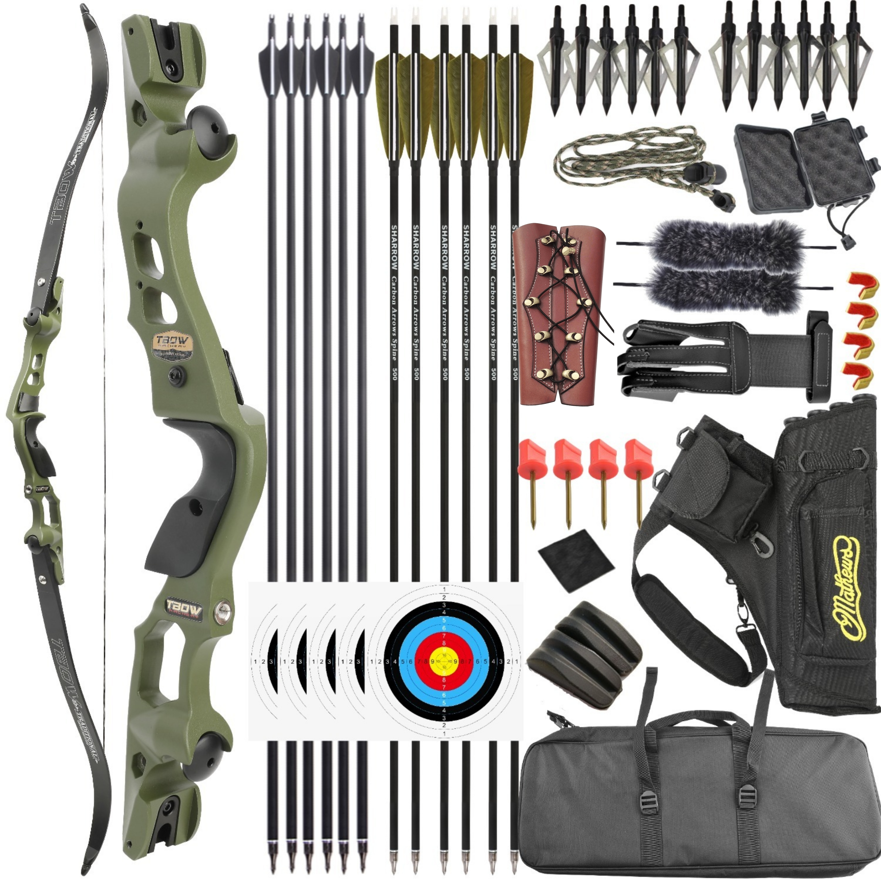 TBOW 62” Traditional  ILF Hunting Recurve Bow Set 25-60Lbs RH