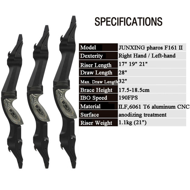 Junxing F261 ILF Recurve Bow Riser 17" 19" 21"  CNC Aluminum LH RH