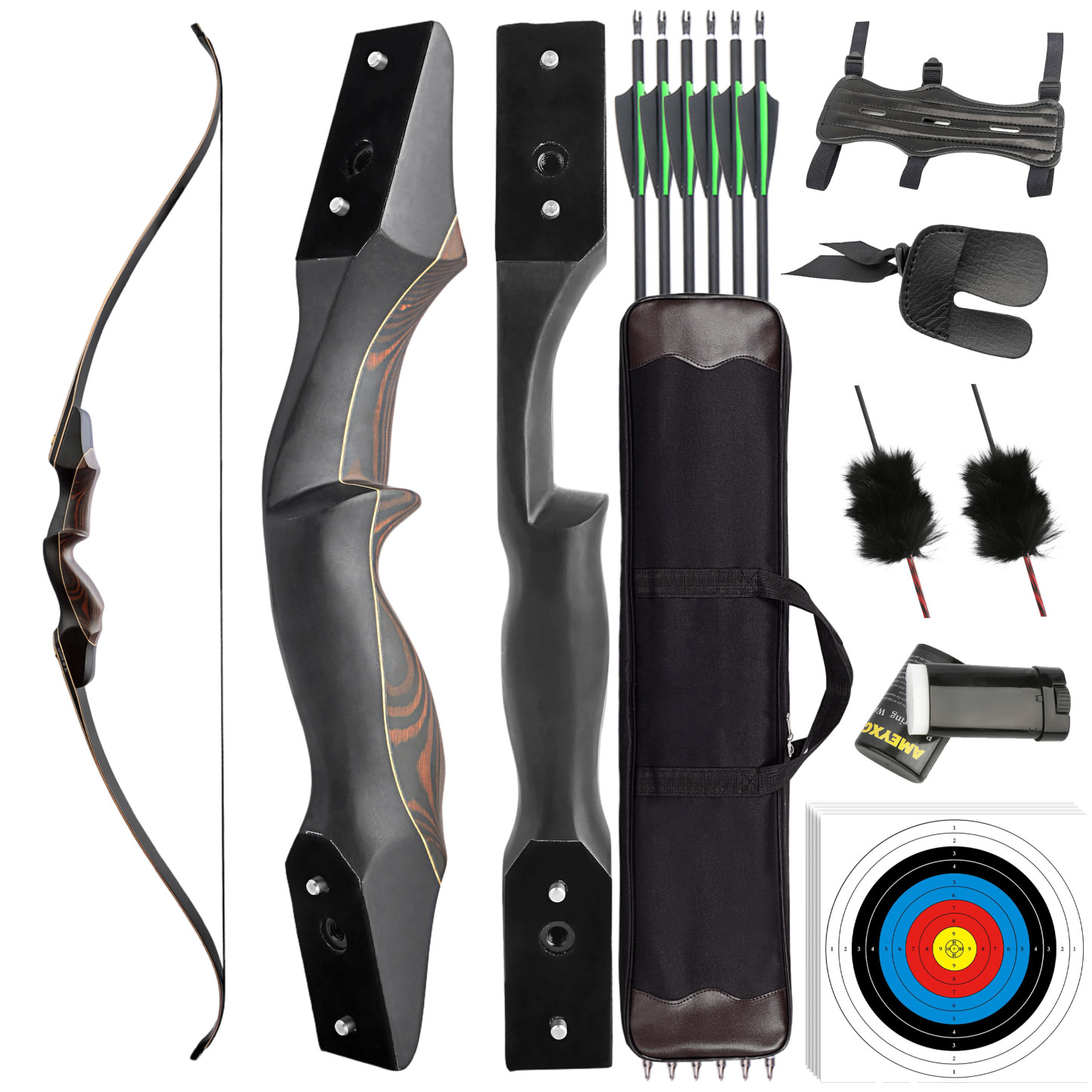 60" Takedown Recurve Bow 50-60lbs, Colorful Wood Riser & Maple Core