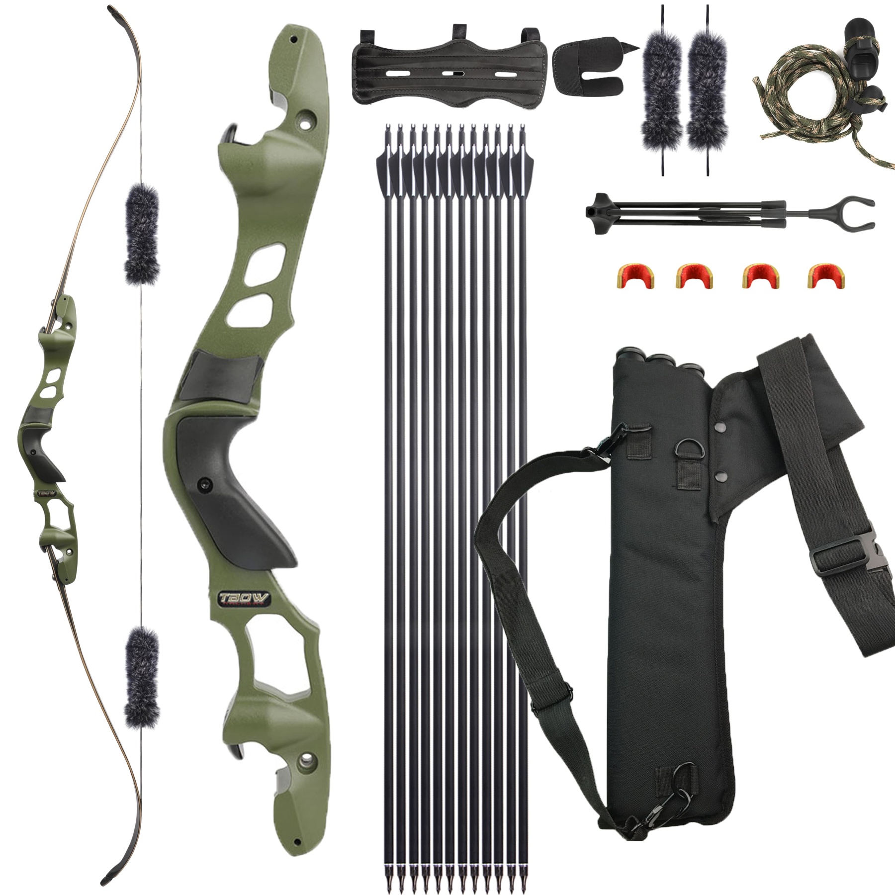 TBOW 62”  ILF Hunting Recurve Bow Set 25-60Lbs RH Traditional