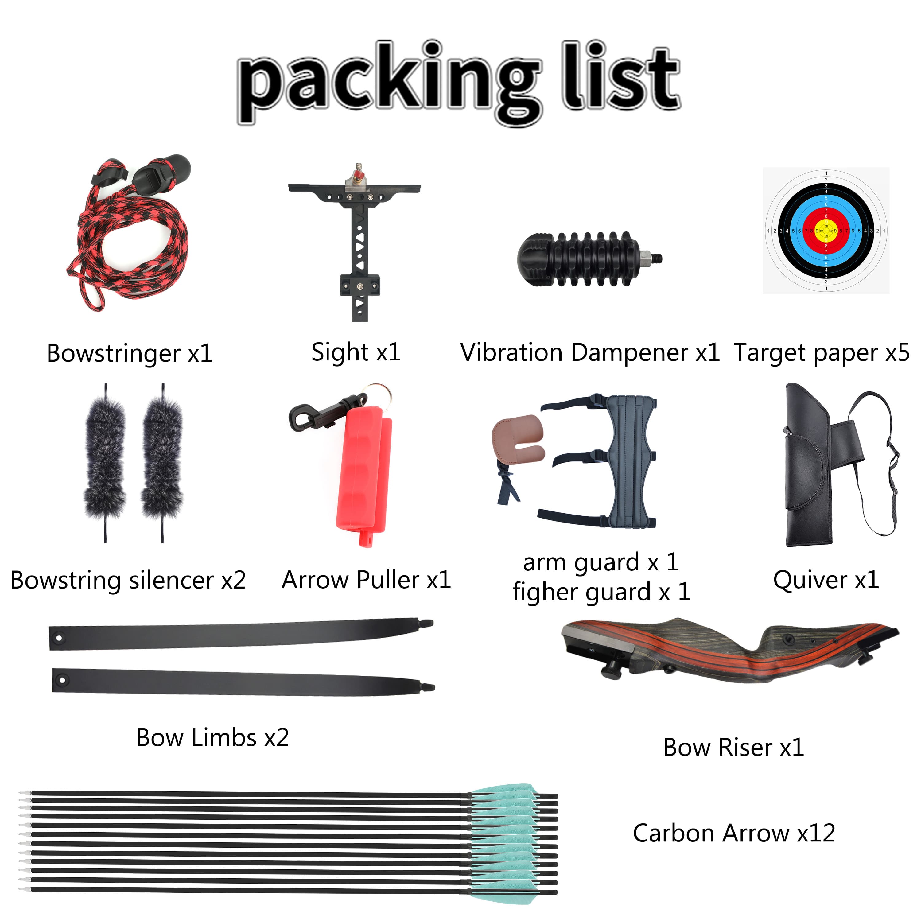 62" Takedown Recurve Bow Complete Archery Set Hunting & Target