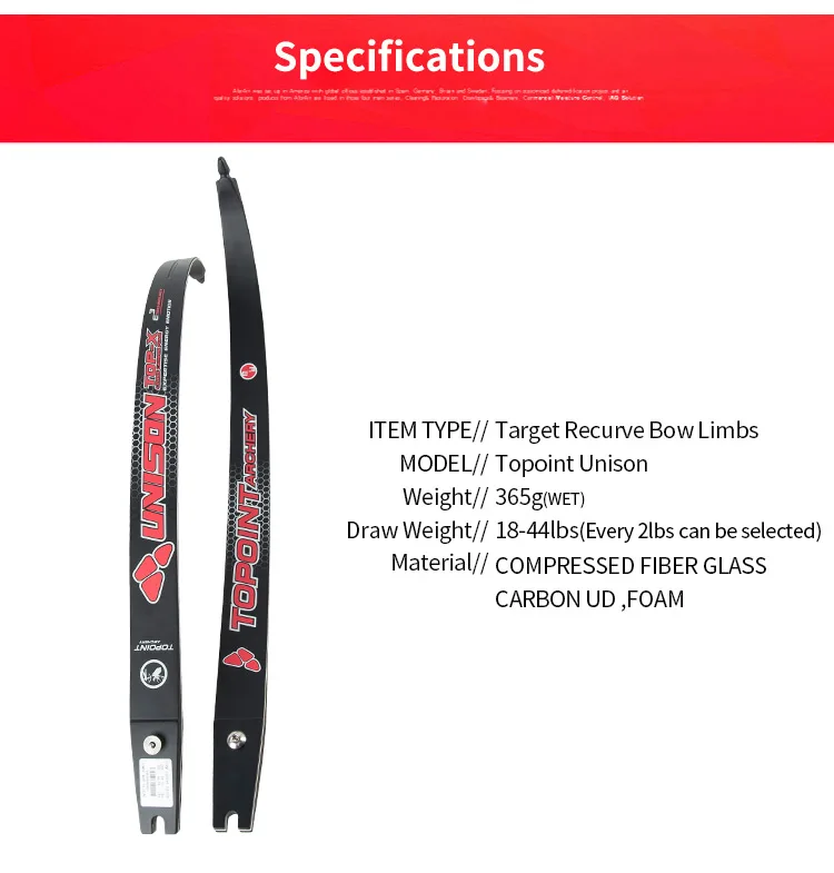 TOPOINT ARCHERY UNISON ILF Recurve Bow Limb Carbon Foam 66/68/70 inch