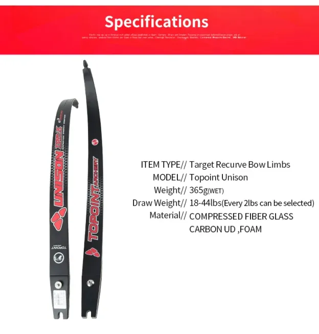 TOPOINT ARCHERY UNISON ILF Recurve Bow Limb Carbon Foam 66/68/70 inch
