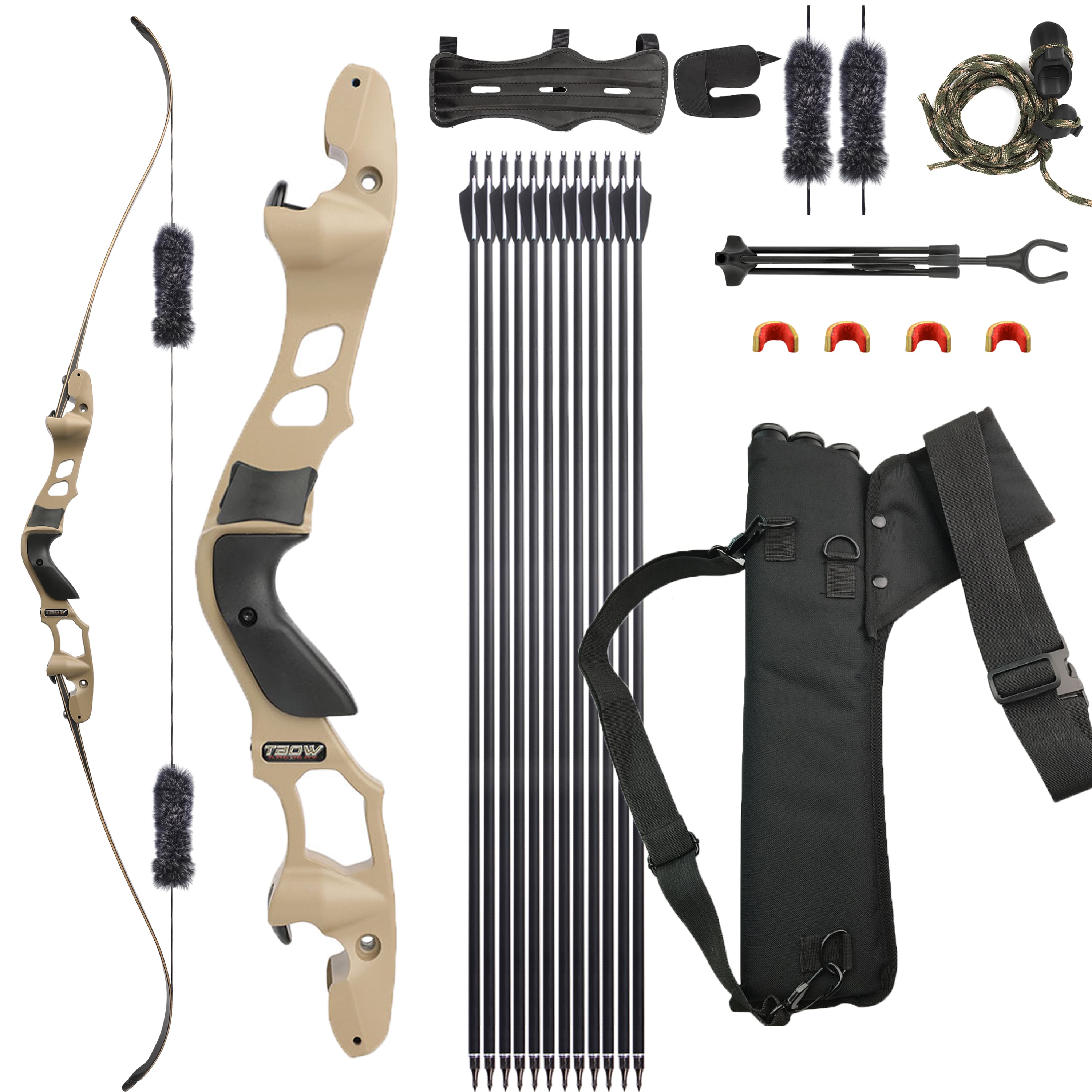 TBOW 62”  ILF Hunting Recurve Bow Set 25-60Lbs RH Traditional